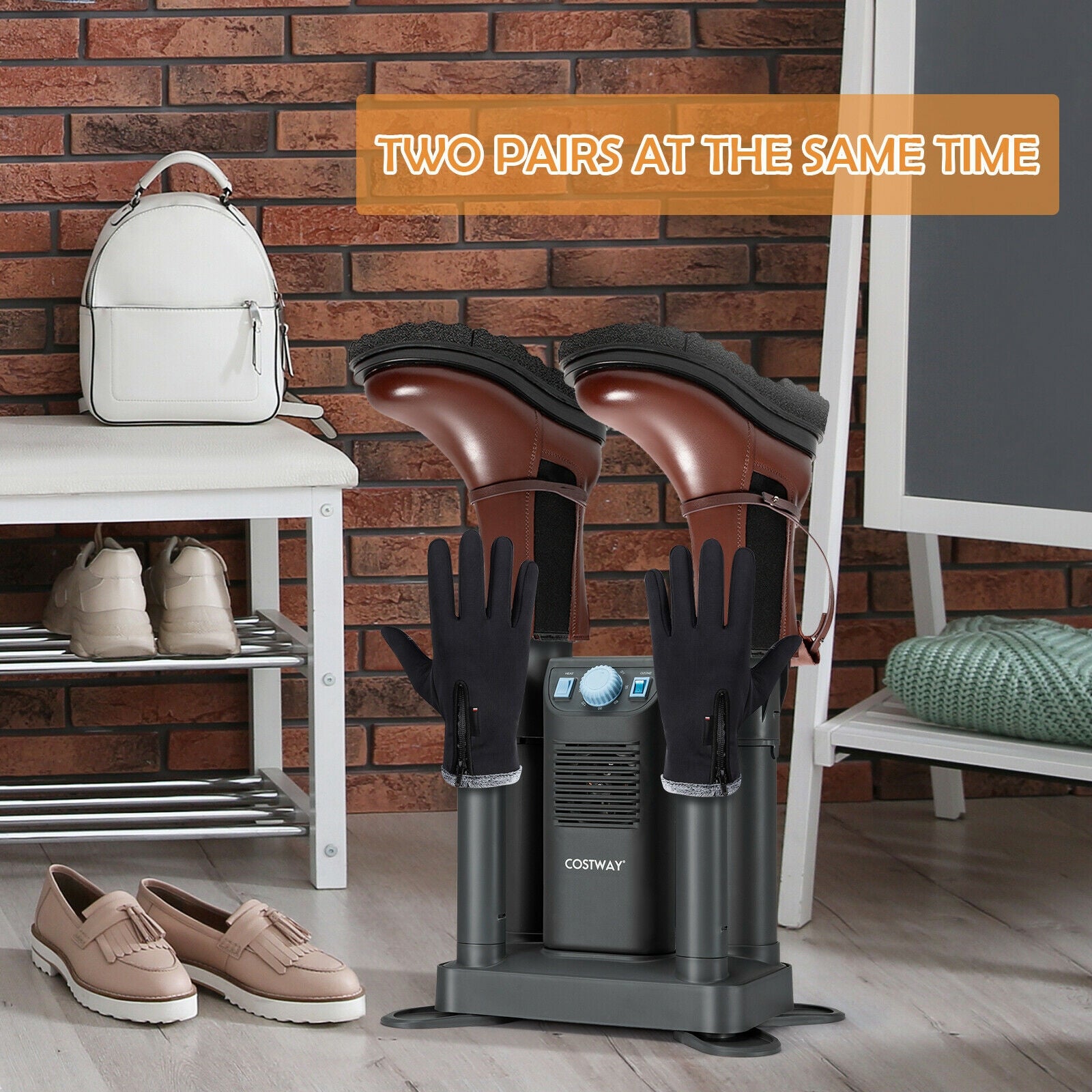 Electric Shoe Boot Dryer 4 Shoes with 180 Mins Timer Ozone Disinfection-Gray