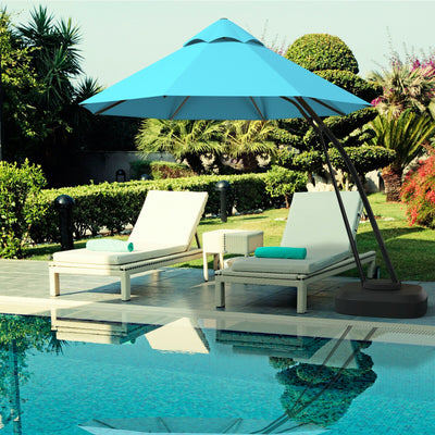 11 Feet Outdoor Cantilever Hanging Umbrella with Base and Wheels-Turquoise 