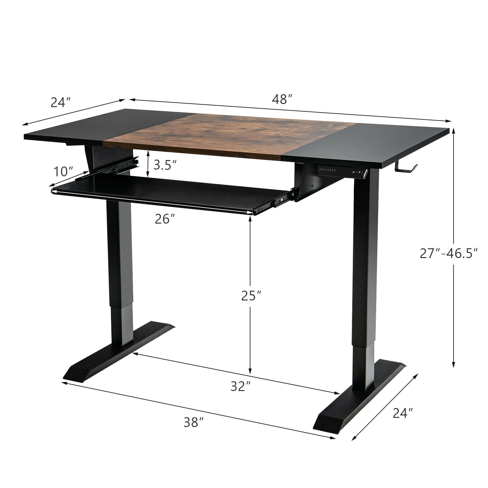 48 Inch Electric Sit to Stand Desk with Keyboard Tray-Rustic Brown