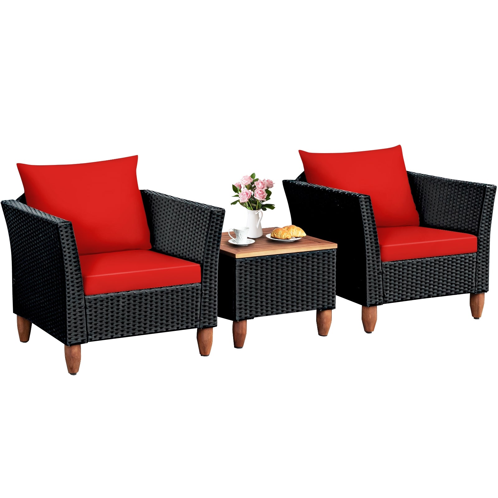 3 Pieces Outdoor Patio Rattan Furniture Set-Red