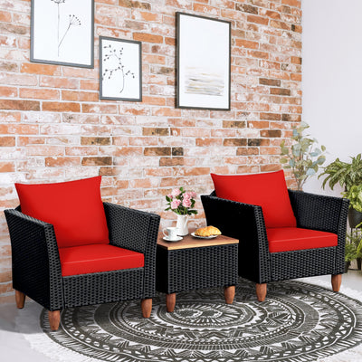 3 Pieces Outdoor Patio Rattan Furniture Set-Red 