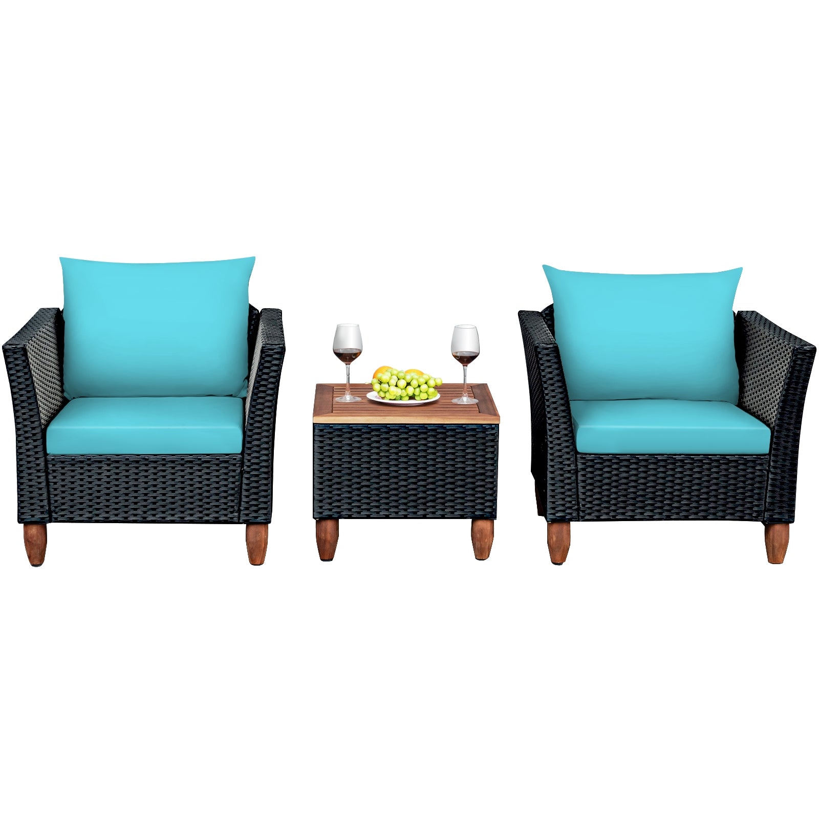 3 Pieces Outdoor Patio Rattan Furniture Set-Turquoise