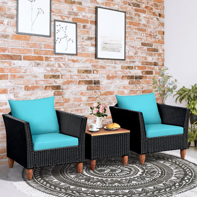3 Pieces Outdoor Patio Rattan Furniture Set-Turquoise 