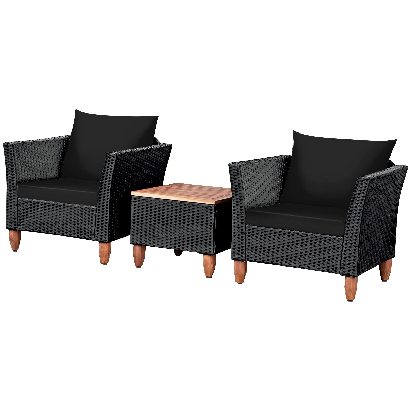 3 Pieces Outdoor Patio Rattan Furniture Set-Black