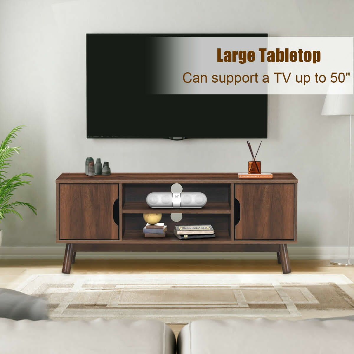 50 Inch Wood Media TV Stand with Storage Shelf-Coffee