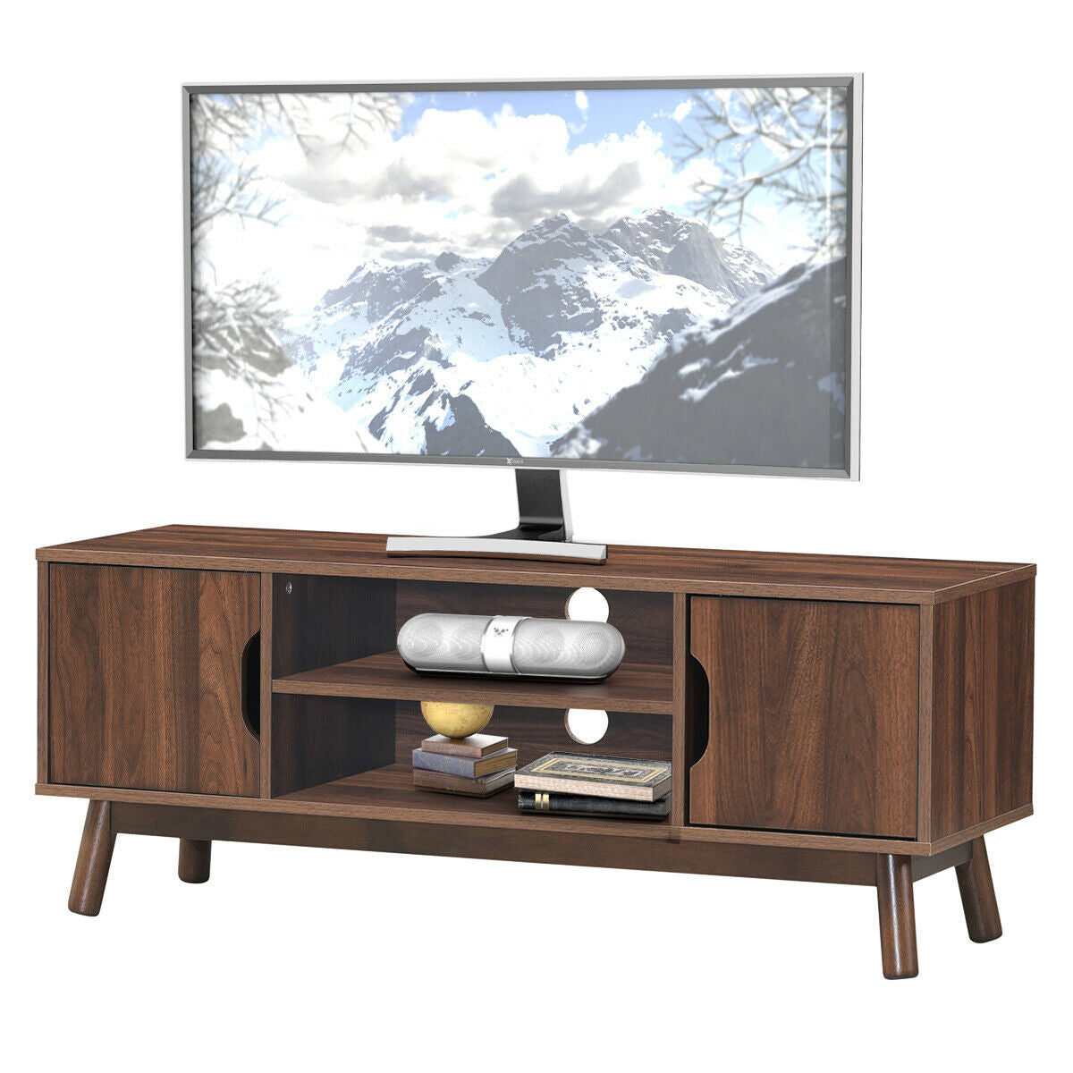 50 Inch Wood Media TV Stand with Storage Shelf-Coffee