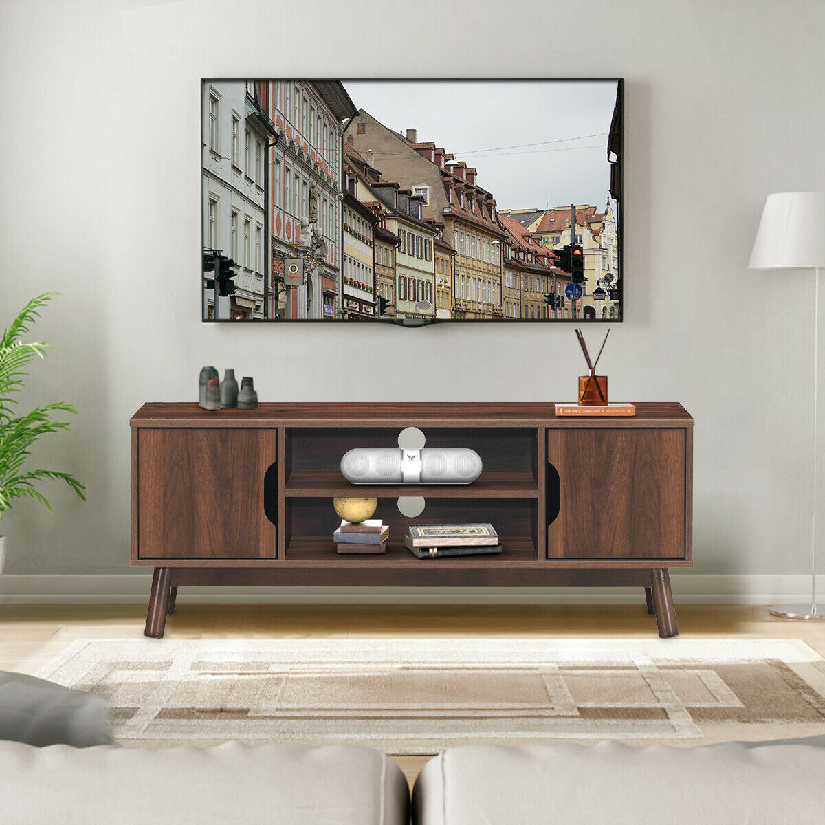 50 Inch Wood Media TV Stand with Storage Shelf-Coffee