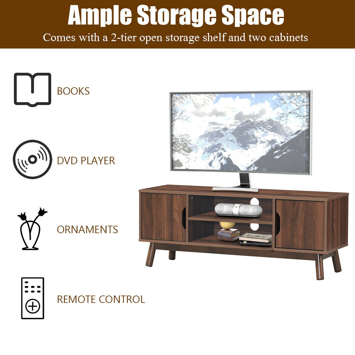 50 Inch Wood Media TV Stand with Storage Shelf-Coffee