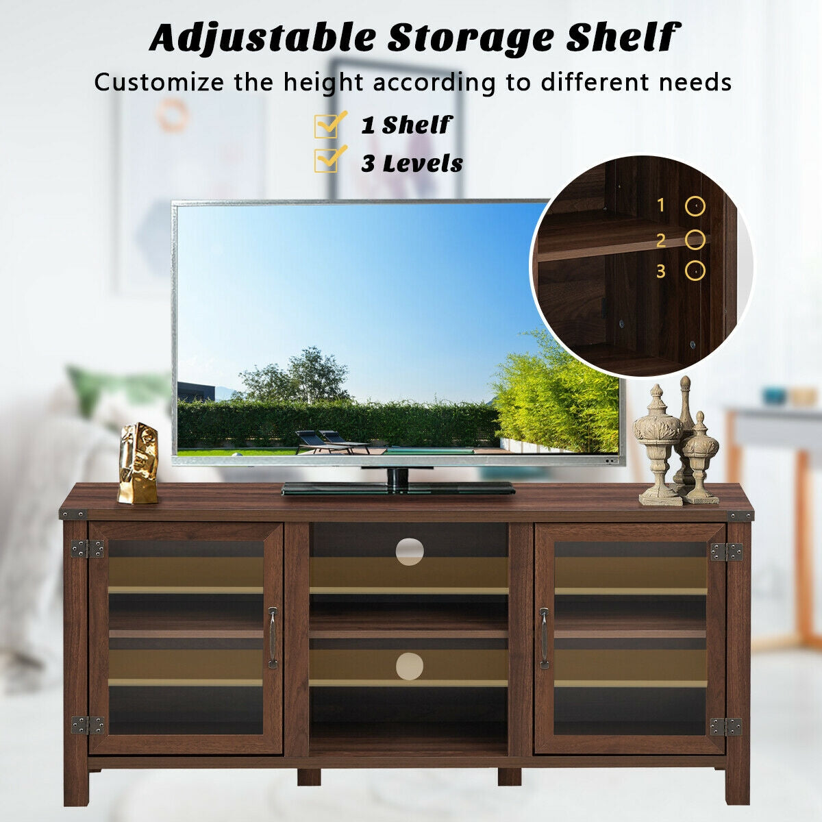 TV Stand Entertainment Center for TV's with Storage Cabinets-Walnut