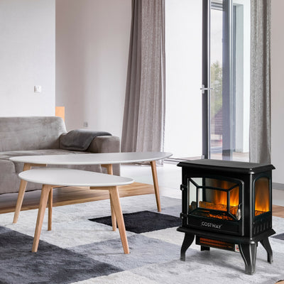 Freestanding Fireplace Heater with Realistic Dancing Flame Effect-Black 