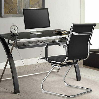 Set of 2 Heavy Duty Conference Chair with PU Leather-Black 