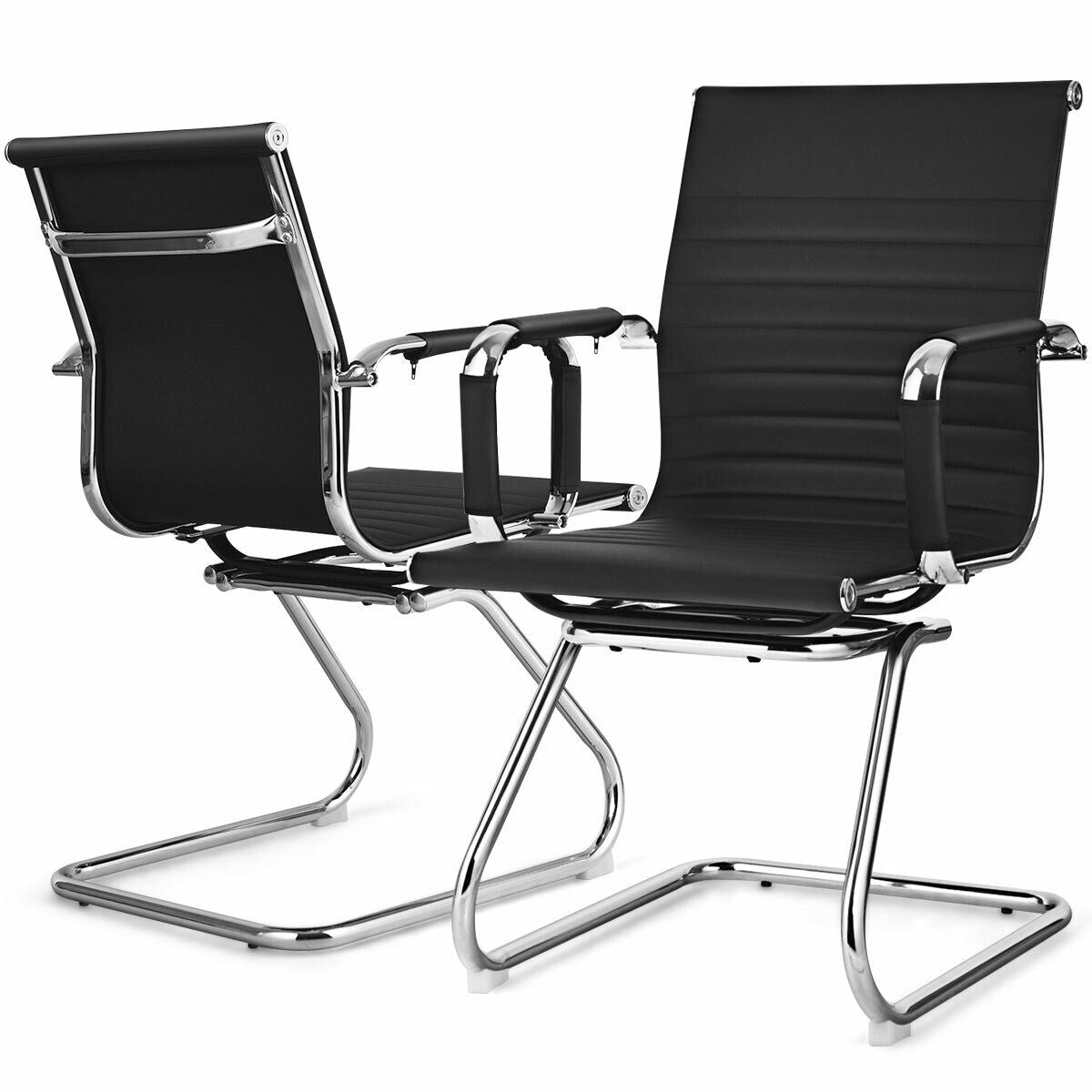 Set of 2 Heavy Duty Conference Chair with PU Leather-Black