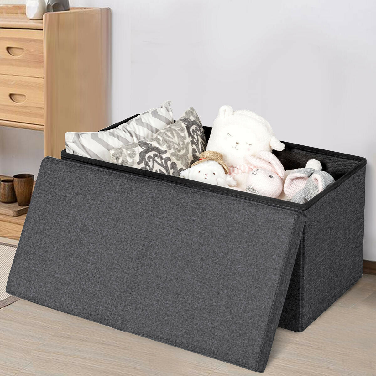 30 Inch Folding Storage Ottoman with Lift Top-Dark Gray