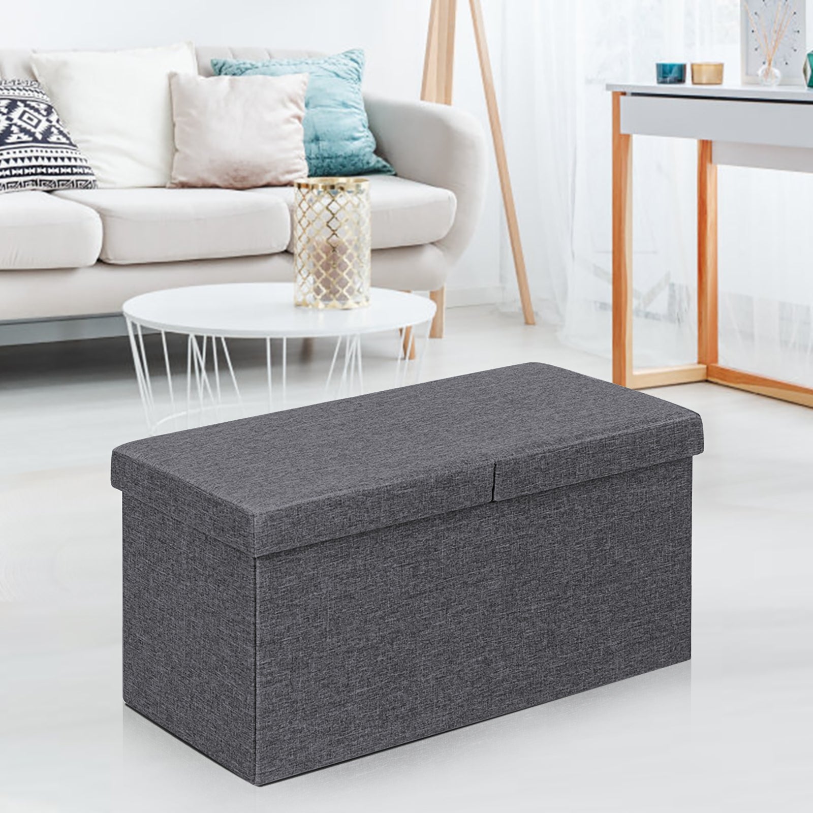 30 Inch Folding Storage Ottoman with Lift Top-Dark Gray 