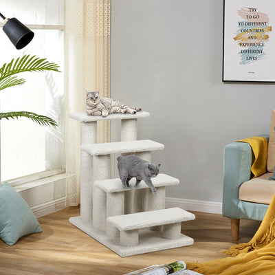 4-Step Pet Stairs Carpeted Ladder Ramp Scratching Post Cat Tree Climber 