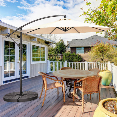 10FT Offset Umbrella with 8 Ribs Cantilever and Cross Base Tilt Adjustment-Beige 