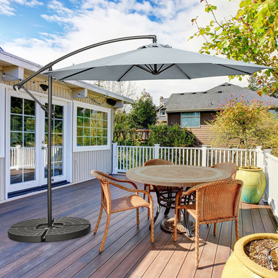 10FT Offset Umbrella with 8 Ribs Cantilever and Cross Base Tilt Adjustment-Gray 