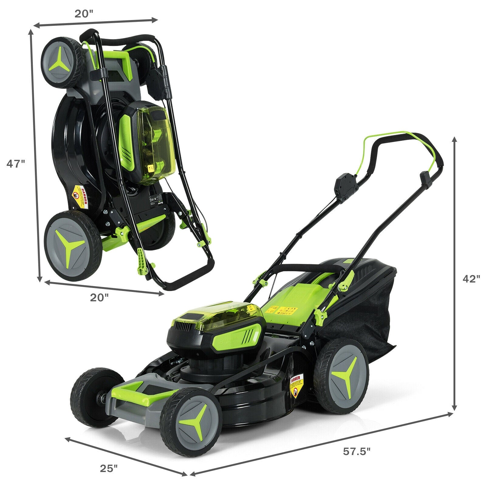 40V 18 Inch Brushless Cordless Push Lawn Mower 4.0Ah Batteries and 2 Chargers-Green