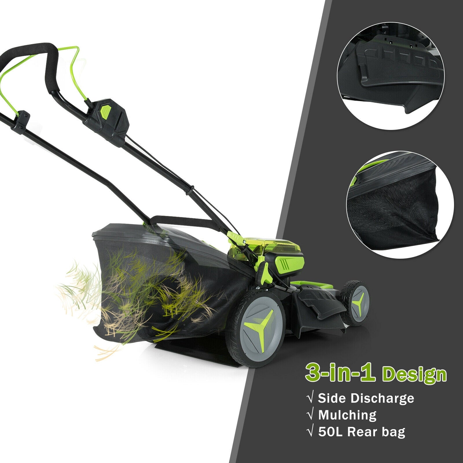 40V 18 Inch Brushless Cordless Push Lawn Mower 4.0Ah Batteries and 2 Chargers-Green