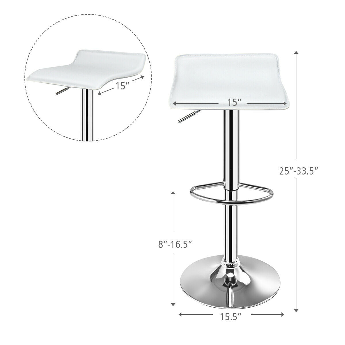 Set of 2 Adjustable PU Leather Backless Bar Stools-White