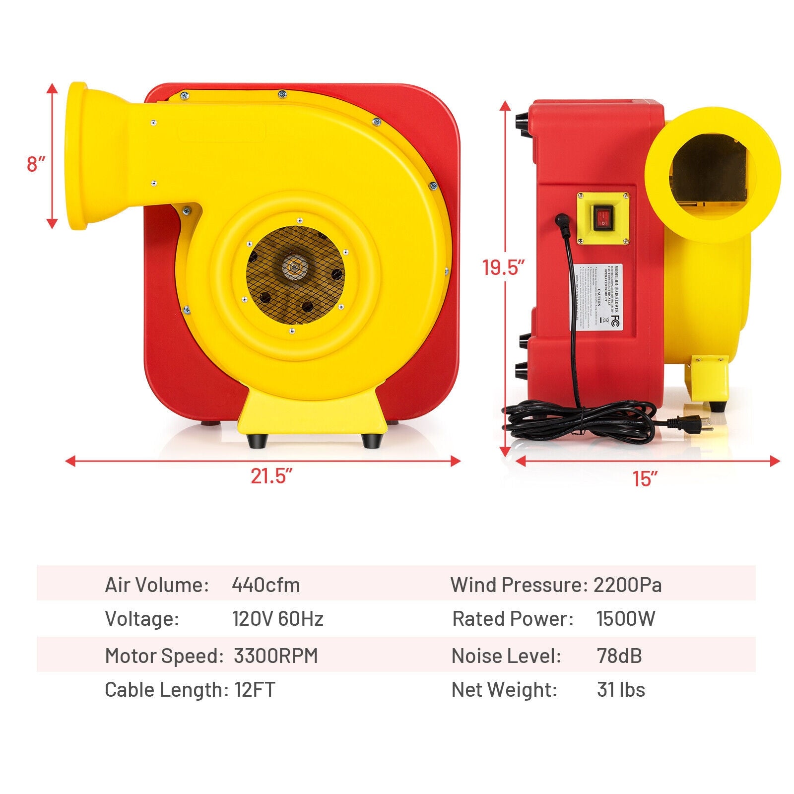 1655W Air Blower for Inflatable Bounce House