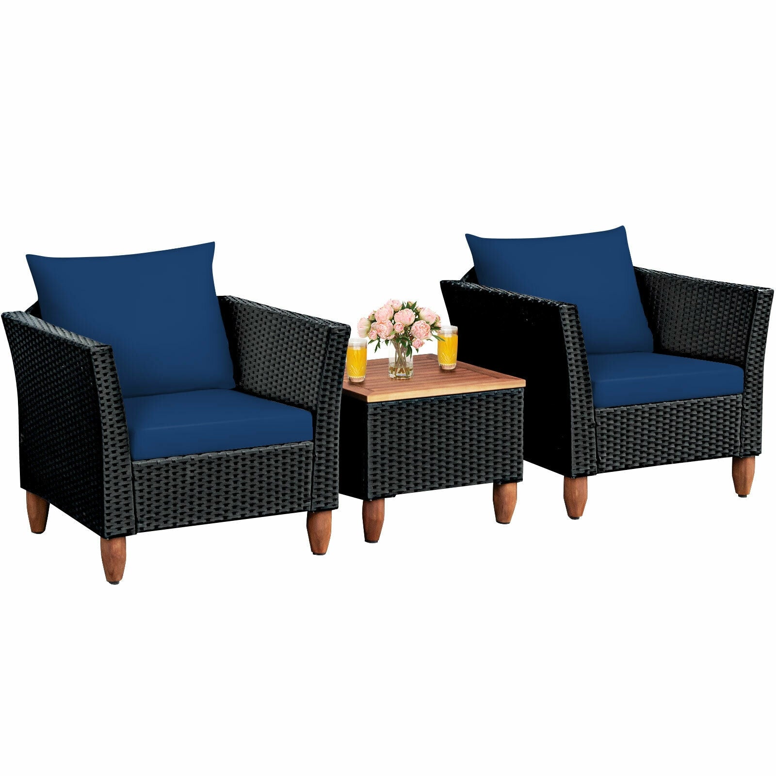 3 Pieces Outdoor Patio Rattan Furniture Set-Navy