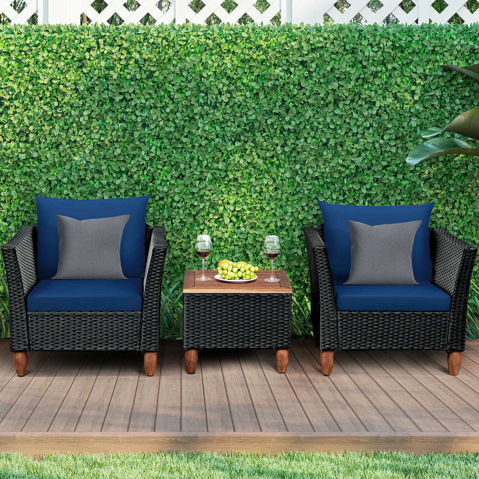 3 Pieces Outdoor Patio Rattan Furniture Set-Navy 