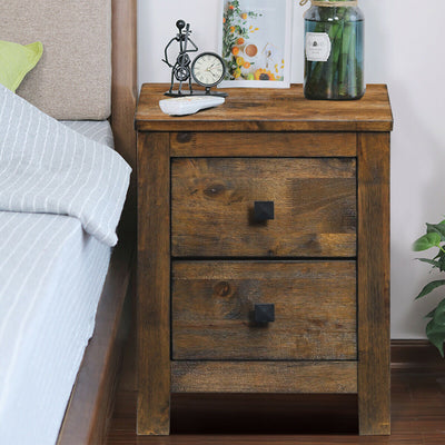 Wood 2 Storage Sliding Drawers End Nightstand-Oak 