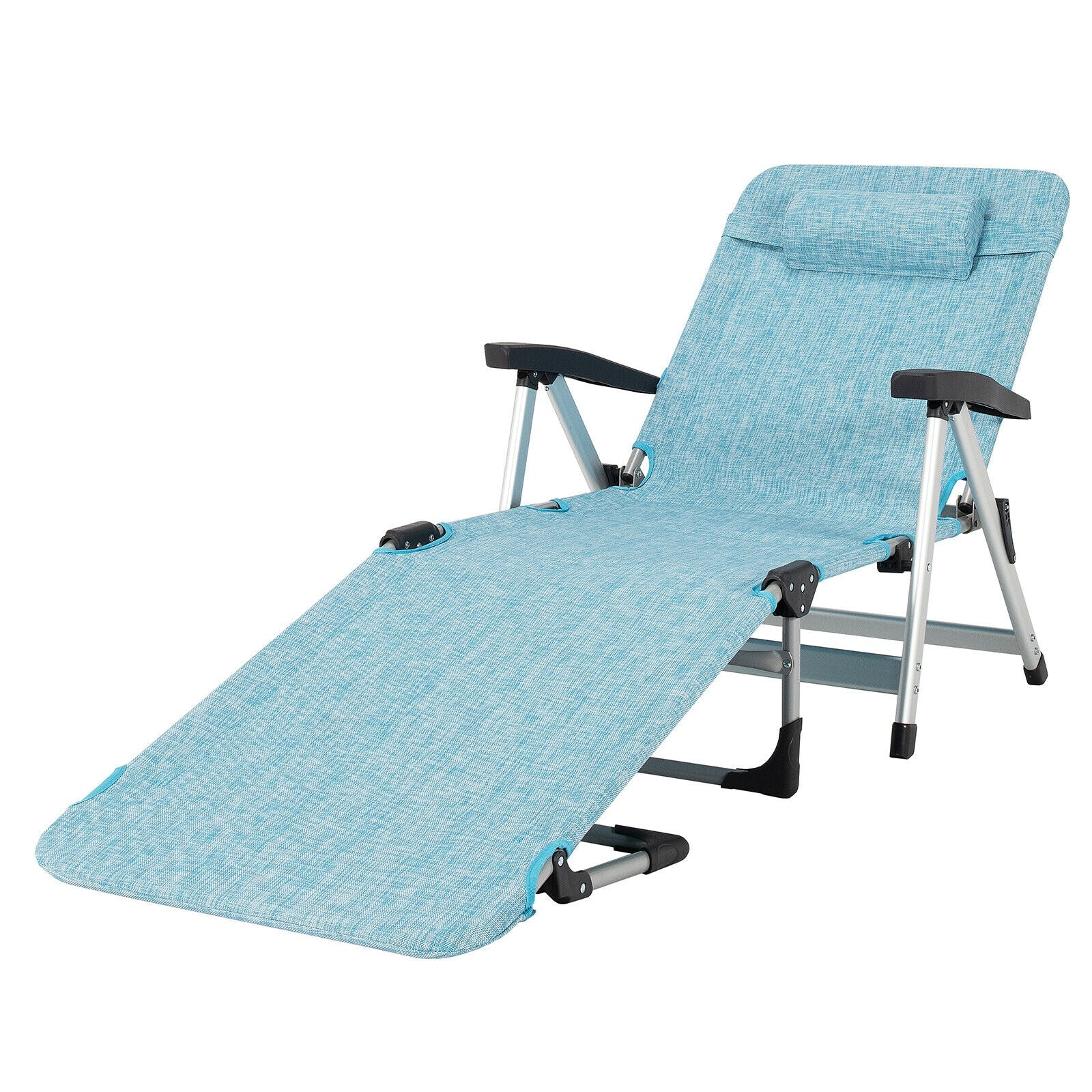 Beach Folding Chaise Lounge Recliner with 7 Adjustable Position-Blue 