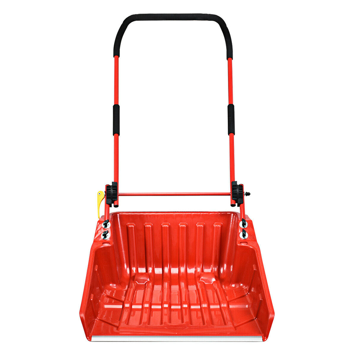 Folding Snow Pusher Scoop Shovel with Wheels and Handle-Red