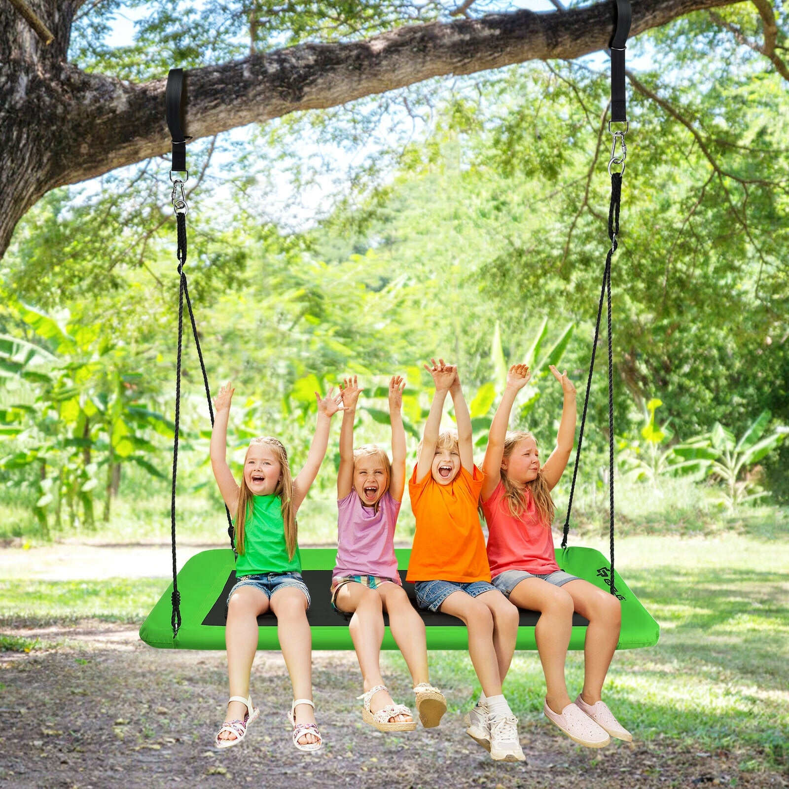 60 Inch Platform Tree Swing Outdoor with 2 Hanging Straps-Green 