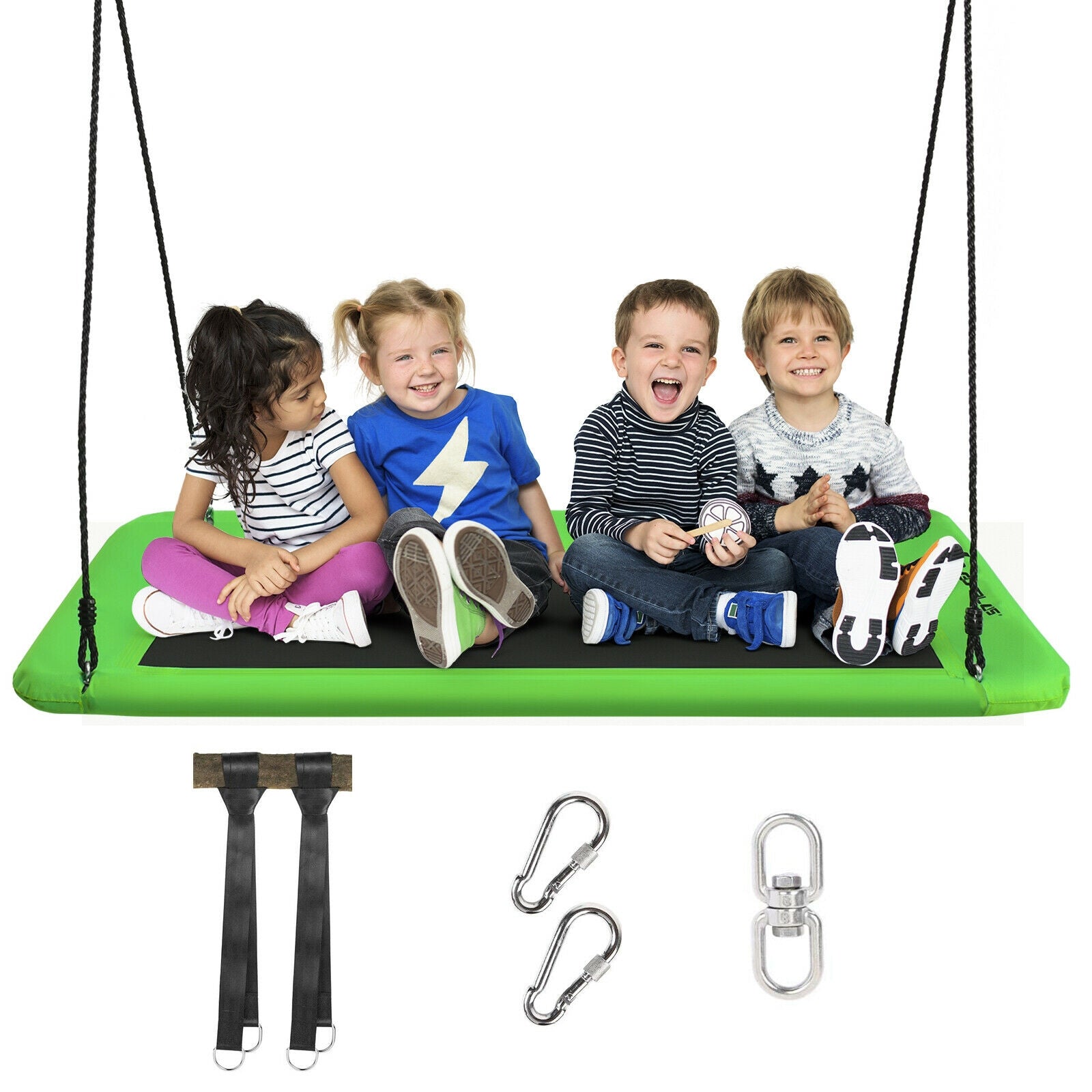 60 Inch Platform Tree Swing Outdoor with 2 Hanging Straps-Green