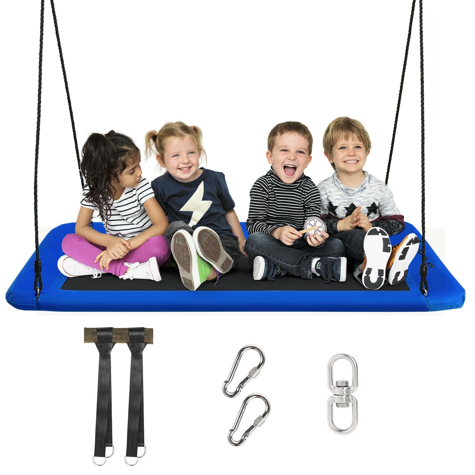 60 Inch Platform Tree Swing Outdoor with 2 Hanging Straps-Blue