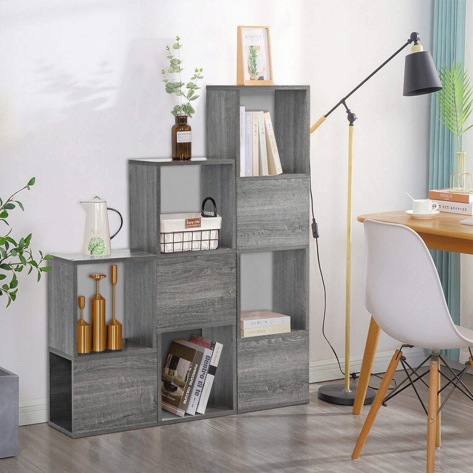 Freestanding Display Shelf for Living Room-Gray