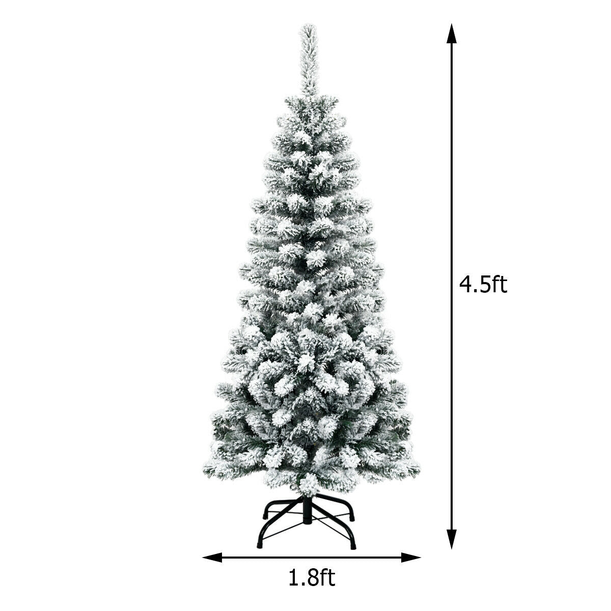 4.5 Feet Pre-Lit Snow Flocked Pencil Christmas Tree with 150 LED Light