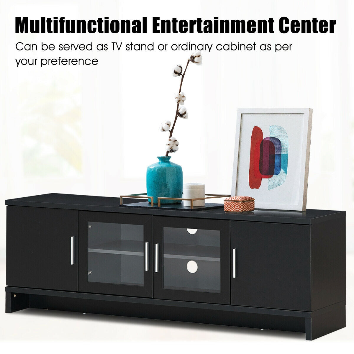 Media Entertainment TV Stand for TVs up to 70 Inch with Adjustable Shelf-Black