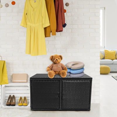 88 Gallon Garden Patio Rattan Storage Container Box-Black 