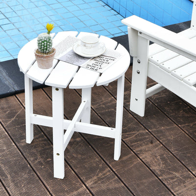 18 Inch Patio Round Side Wooden Slat End Coffee Table for Garden-White 