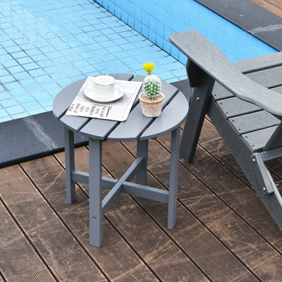 18 Inch Patio Round Side Wooden Slat End Coffee Table for Garden-Gray 