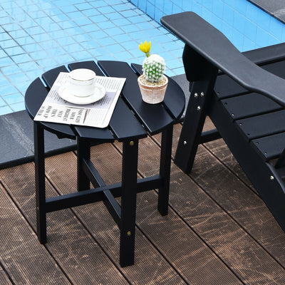 18 Inch Patio Round Side Wooden Slat End Coffee Table for Garden-Black 
