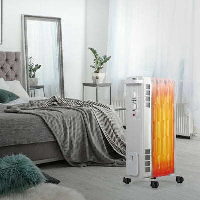 1500 W Oil-Filled Heater Portable Radiator Space Heater with Adjustable Thermostat-White 