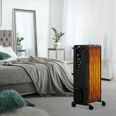 1500 W Oil-Filled Heater Portable Radiator Space Heater with Adjustable Thermostat-Black 