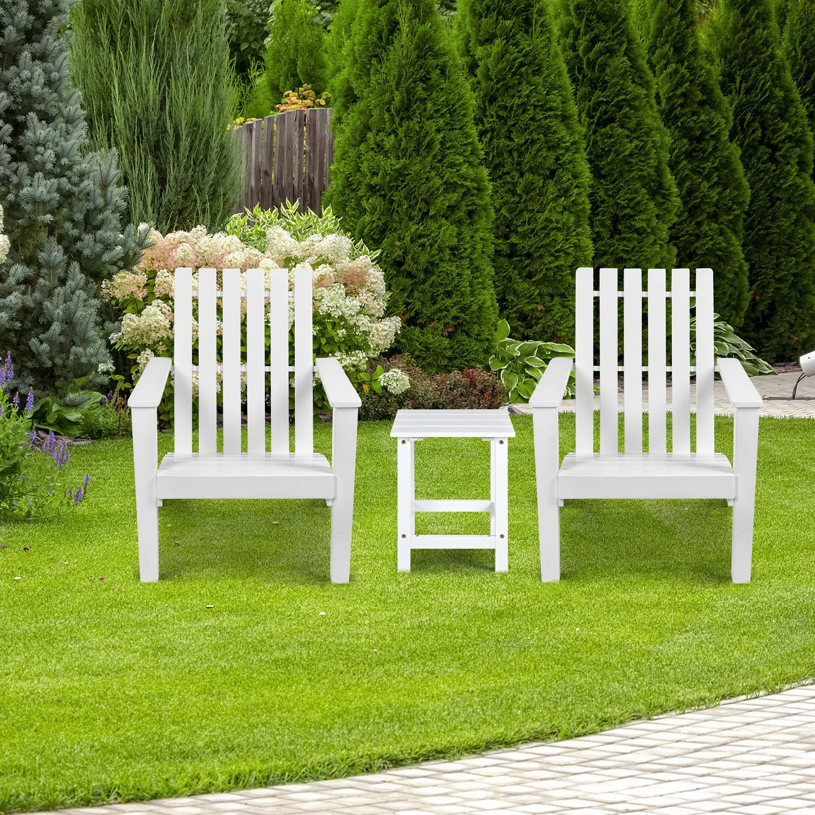 15 Inch Patio Square Wooden Slat End Side Coffee Table for Garden-White