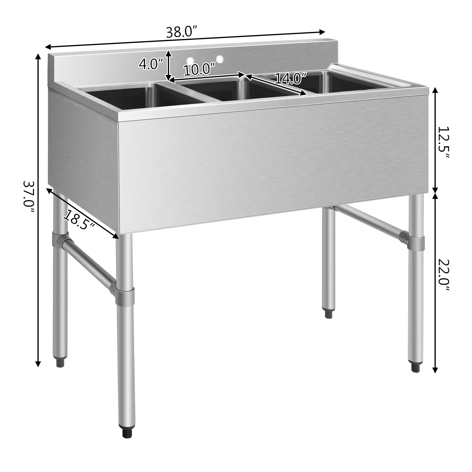 Stainless Steel Utility Sink with 3 Compartment Commercial Kitchen Sink