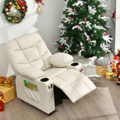 Kids Recliner Chair with Cup Holder and Footrest for Children-Beige 