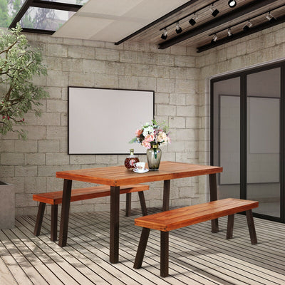 Rectangular Acacia Wood Rustic Dining Furniture Table 