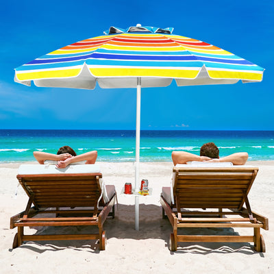 7.2 Feet Portable Outdoor Beach Umbrella with Sand Anchor and Tilt Mechanism for  Poolside and Garden-Multicolor 