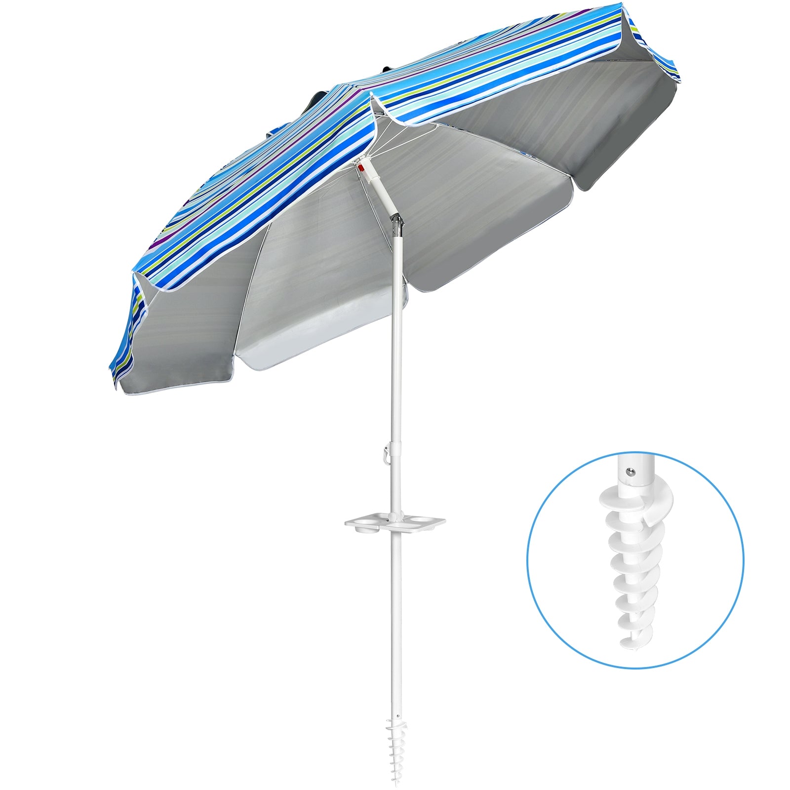 7.2 Feet Portable Outdoor Beach Umbrella with Sand Anchor and Tilt Mechanism-Blue