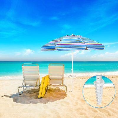 7.2 Feet Portable Outdoor Beach Umbrella with Sand Anchor and Tilt Mechanism-Blue 