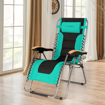 Oversize Folding Adjustable Padded Zero Gravity Lounge Chair-Turquoise 